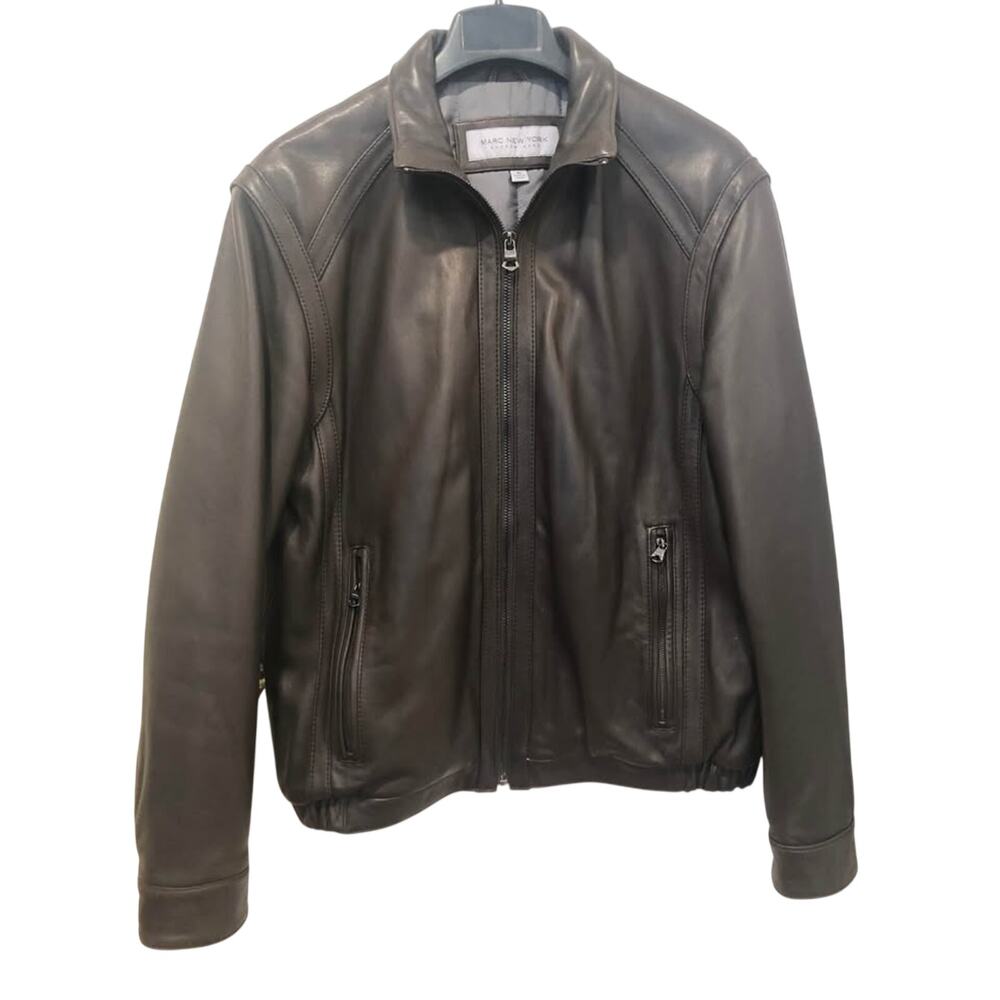 Marc NY Dark Brown Soft Leather Bomber Jacket - Men's Medium